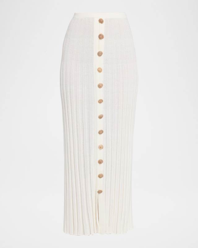 Sundial Shell Button-front Sunray Knit Maxi Skirt